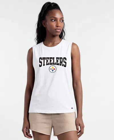 Champion Women's Pittsburgh Steelers Distressed Crewneck Cotton-blend Tank Top In White