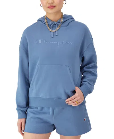 Champion Women's Powerblend Fleece Hoodie Sweatshirt In Antique Blue