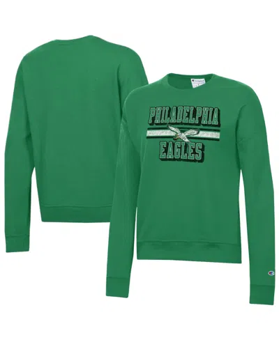 Champion Women's Powerblend Philadelphia Eagles Dropped-shoulder Fleece Long-sleeve Sweatshirt In Green