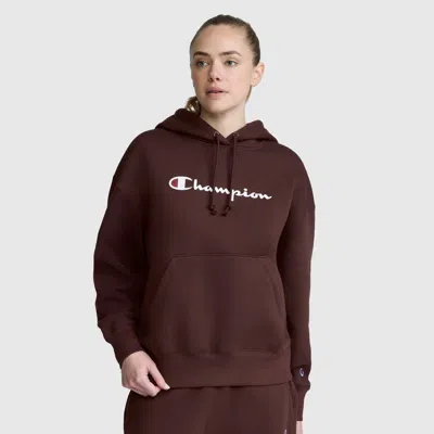 Champion Women's Powerblend Relaxed Hoodie, Script Logo In Bitter Chocolate