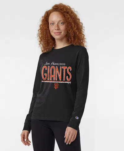 Champion Women's San Francisco Giants Long-sleeve Distressed T-shirt In Black