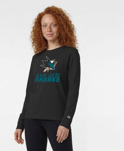 Champion Women's San Jose Sharks Wordmark Lockup Long-sleeve T-shirt In Black