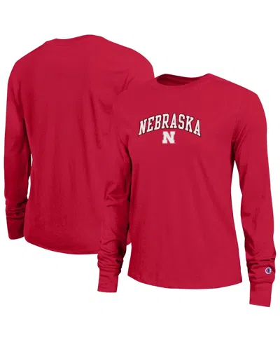 Champion Women's Scarlet Nebraska Huskers Arch Over Logo Long Sleeve T-shirt In Black