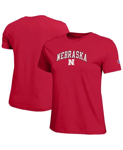 Champion Women's Scarlet Nebraska Huskers Arched Over Logo T-shirt In Red
