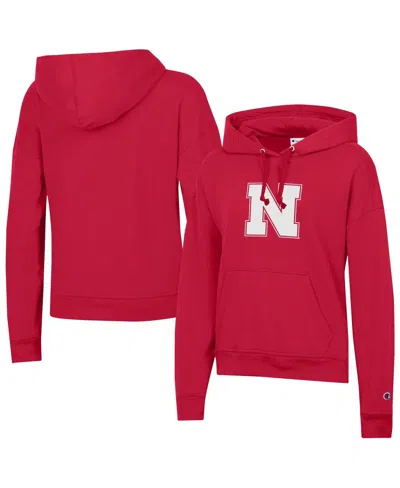 Champion Women's Scarlet Nebraska Huskers Powerblend Fleece Hoodie In White