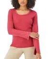 Champion Womens Ribbed Long Sleeve Pullover Top In Cardinal