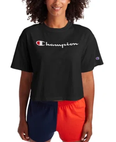 Champion Women's Script Logo Relaxed Cropped T-shirt In Black