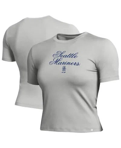 Champion Women's Seattle Mariners Soft-touch Fitted Cropped T-shirt In Gray