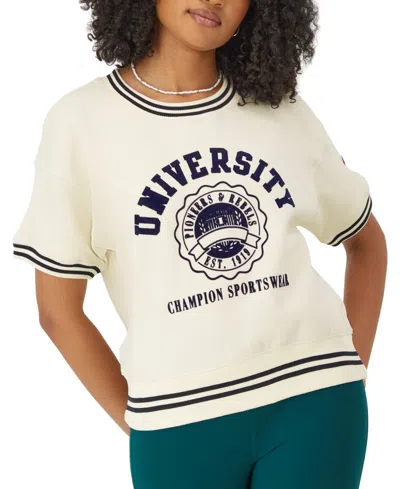 Champion Women's Short-sleeve Fleece Pullover Sweatshirt In Natural