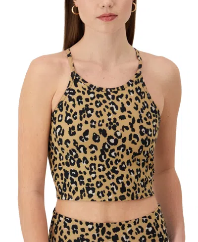 Champion Women's Soft Touch Longline Shelf-bra Camisole In Leopard Rosettes Tantalzng Tan