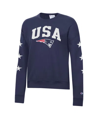 Champion Women's Star-spangled New England Patriots Crew Neck Sweatshirt In Navy
