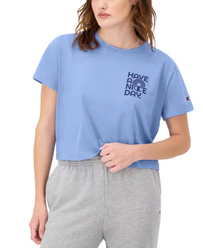 Champion Have A Nice Day Womens Graphic Cotton Cropped In Plaster Blue