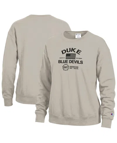Champion Women's Tan Duke Blue Devils Operation Hat Trick Power Blend Sweatshirt