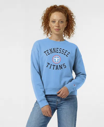 Champion Women's Tennessee Titans Screen-print Dropped-shoulder Crewneck Sweatshirt In Blue