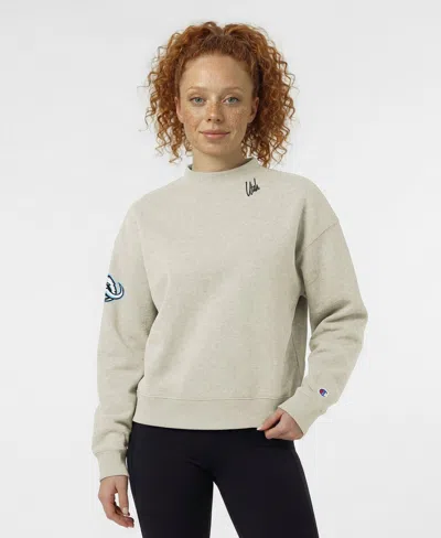 Champion Women's Utah Hockey Club Collar Script Triumph Crewneck Rib-knit Sweatshirt In Neutral