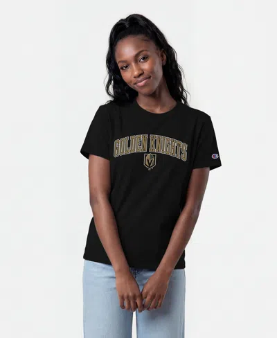 Champion Women's Vegas Golden Knights Arch Mascot Logo Screen Print T-shirt In Black