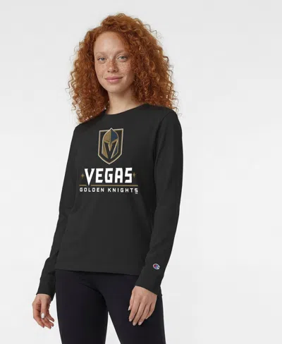 Champion Women's Vegas Golden Knights Wordmark Lockup Long-sleeve Crewneck T-shirt In Black
