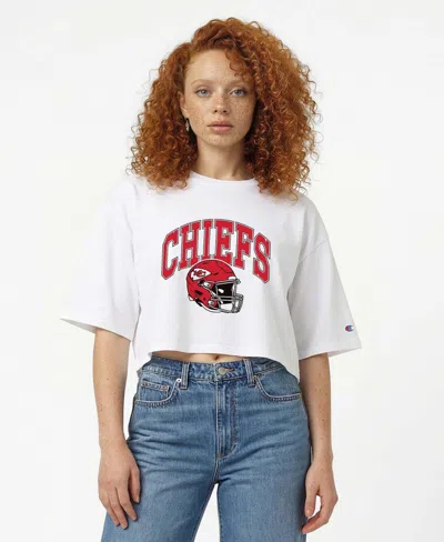 Champion Women's White Kansas City Chiefs Boyfriend Cropped T-shirt