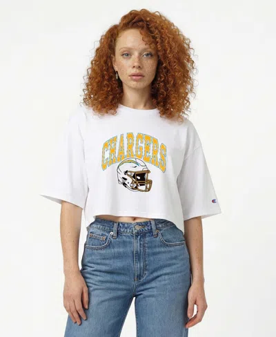 Champion Women's White Los Angeles Chargers Boyfriend Cropped T-shirt