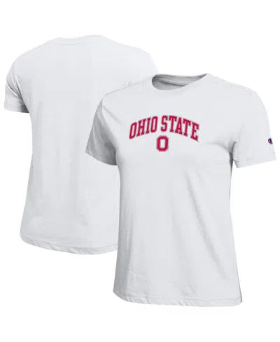 Champion Women's White Ohio State Buckeyes Arched Over Logo T-shirt In Multi