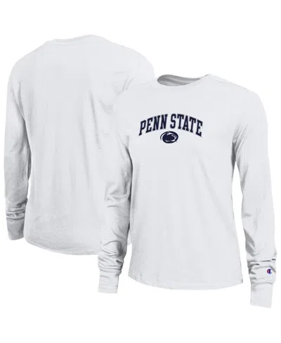 Champion Women's White Penn State Nittany Lions Arch Over Logo Long Sleeve T-shirt In Animal Print