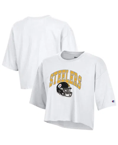 Champion Women's White Pittsburgh Steelers Boyfriend Cropped T-shirt