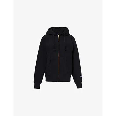 Champion Womens Drawstring-hood Zip-up Relaxed-fit Cotton-blend Hoody Black Xxl