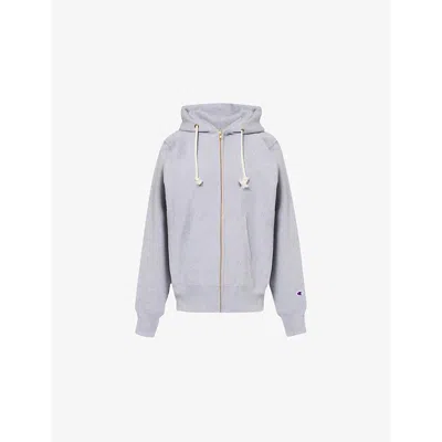 Champion Womens Drawstring-hood Zip-up Relaxed-fit Cotton-blend Hoody Silver Grey