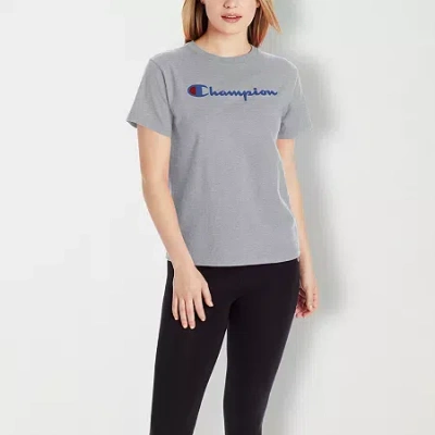 Champion Womens Crew Neck Short Sleeve Active T-shirt In Gray