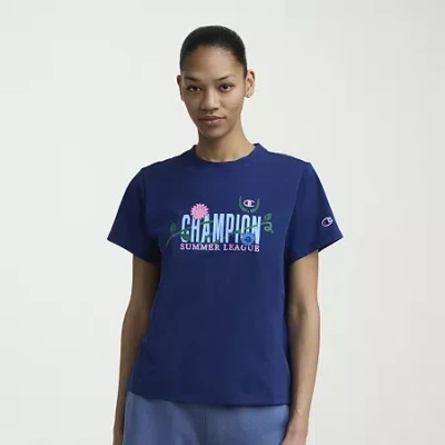 Champion Womens Crew Neck Short Sleeve Active T-shirt In Blue
