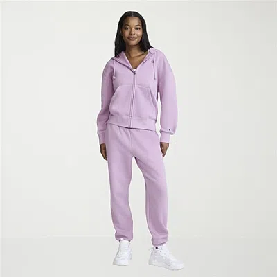 Champion Womens Cuffed Drawstring Waist Cinched Mid Rise Baggy Fit Fleece Sweatpant In Purple