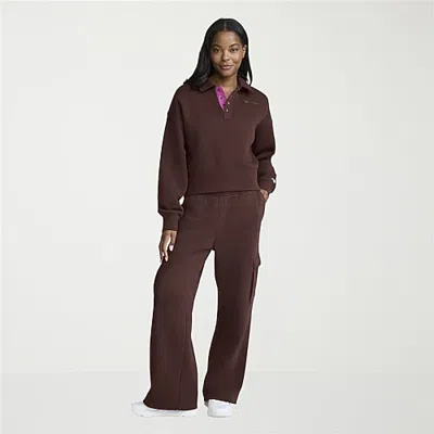 Champion Womens Drawstring Waist Wide Leg Mid Rise Regular Fit Fleece Sweatpant In Brown