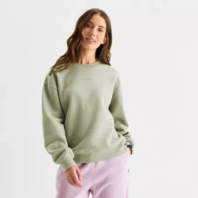 Champion Womens Powerblend Crew Neck Long Sleeve Sweatshirt In Green