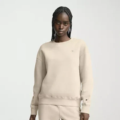 Champion Womens Powerblend Crew Neck Long Sleeve Sweatshirt In Sand