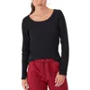 Champion Womens Ribbed Long Sleeve Pullover Top In Black