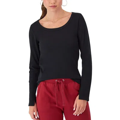 Champion Womens Ribbed Long Sleeve Pullover Top In Black