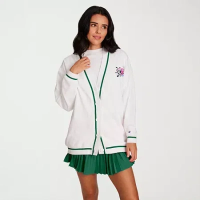 Champion Womens V Neck Long Sleeve Button Cardigan In White