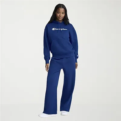 Champion Womens Wide Leg Mid Rise Regular Fit Fleece Sweatpant In Blue