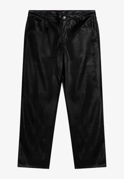 Champion X Angelo Baque Faux Leather Straight Pants In Black