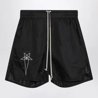 Champion X Rick Owens Black Bermuda Shorts In Nylon