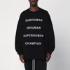 Champion X Rick Owens Oversized Black Sweatshirt With Graphic Design