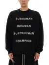 Champion X Rick Owens Oversized Black Sweatshirt With Graphic Design