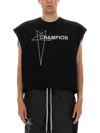 Champion X Rick Owens Cropped Micro Tatlin T Shirt In Black
