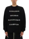 Champion X Rick Owens Oversized Black Sweatshirt With Graphic Design