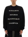 Champion X Rick Owens Oversized Black Sweatshirt With Graphic Design