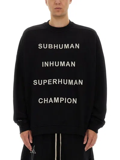 CHAMPION X RICK OWENS OVERSIZED BLACK SWEATSHIRT WITH GRAPHIC DESIGN