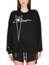 Champion X Rick Owens Oversized Black Sweatshirt With Logo Embossing In Black
