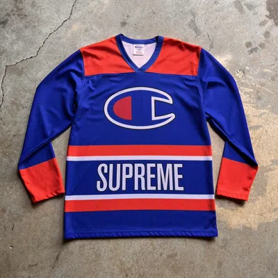Pre-owned Champion X Supreme Champion Collab Essential 00 Sport Skater Jersey In Blue