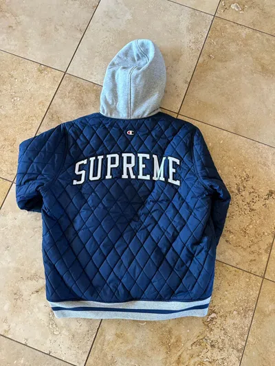 Pre-owned Champion X Supreme Champion Reversible Jacket In Navy