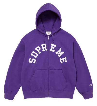 Pre-owned Champion X Supreme Champion Zip Up Hooded Sweatshirt In Purple